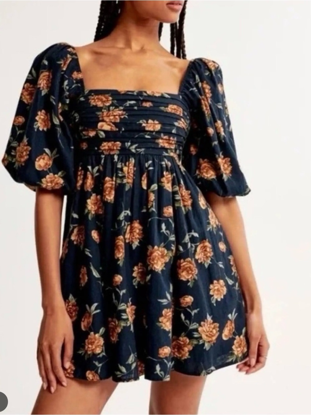 Abercrombie & Fitch Emerson Linen Blend Puff Sleeve Mini Dress Poplin Size LP
